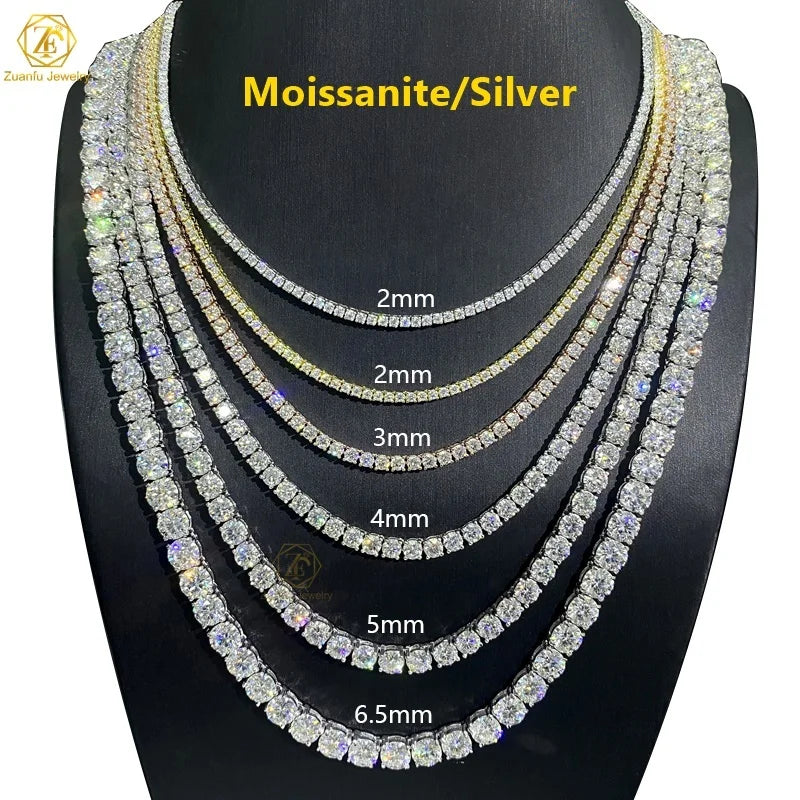 10k/14k/18k Gold Plated Tennis Chain 925 Silver 3mm 4mm 5mm Tennis Necklace Hip Hop Jewelry Necklaces Def Vvs Moissanite Tennis