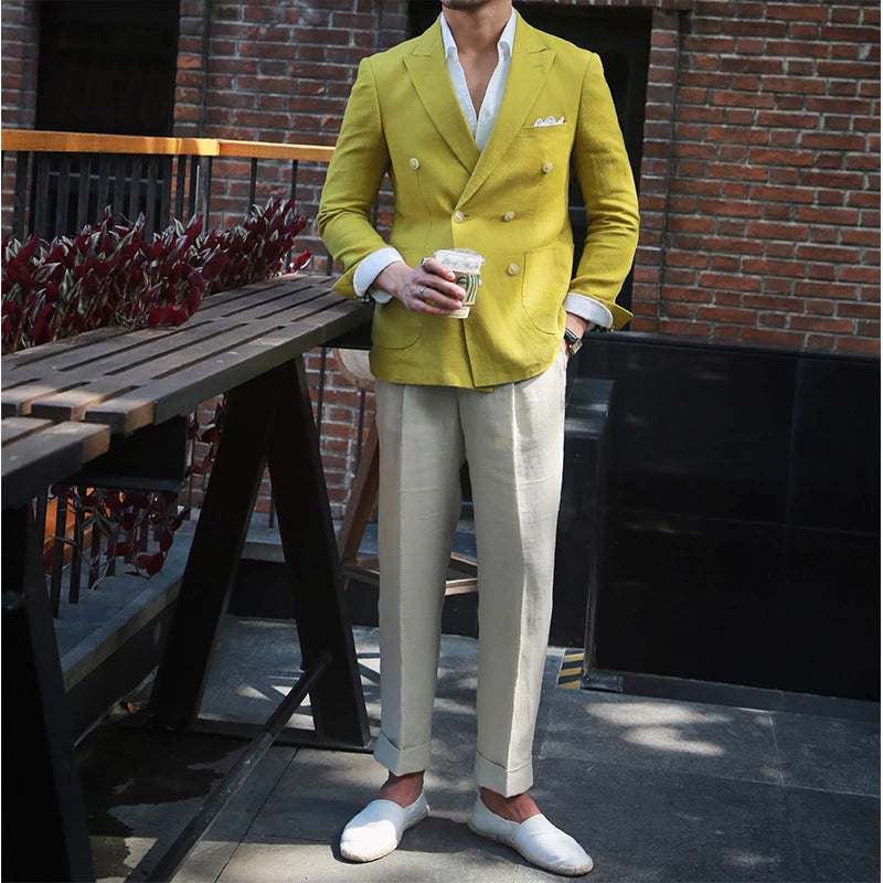 Lapel Double-breasted Thin Men's Casual One-piece Suit Solid Color Long Sleeve Slim Men's Suit Jacket.