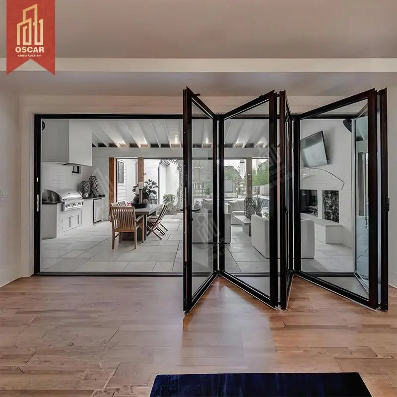Table Double Glazed Folding Door Space Saving Easy Install Indoor Outdoor Commercial Residential Durable Convenient Folding Door