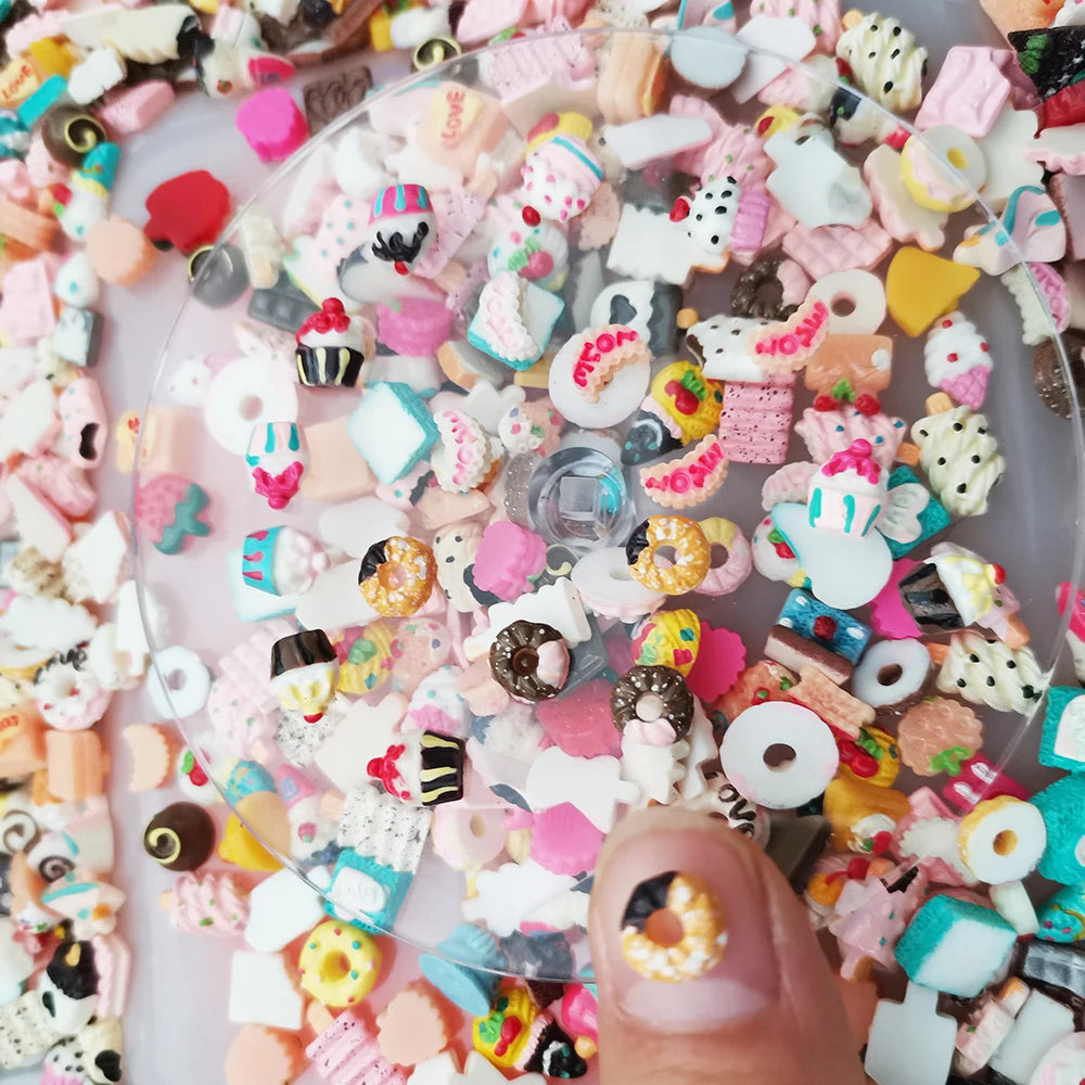 30pcs/Bag 3D DIY Cartoon Nail Art Decorations Resin Cupcake Ice Cream Moon Sticker-Popular Style Accessories Made Plastic Slime