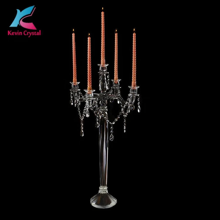 K-1076 Tall Wedding Table Crystal Candelabra Centerpiece 5 Arms Wedding Candelabra Centerpiece