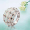 Fashion Vintage Oval Fire Opal Pearl Ring Electroplated Metal Channel Setting Punctual Women Engagement Jewelry Gift