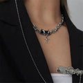 Collar De Black Zircon Multi-layer Twining Necklace for Men and Women Sweet Cool Mosaic Cross Clavicle Chain Jewelry Necklaces