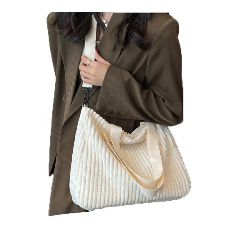 Multi-function Durable Corduroy Shoulder Bag Women's Tote Bag Custom Cross-body Satchel Teenager Campus Handbag for Girls