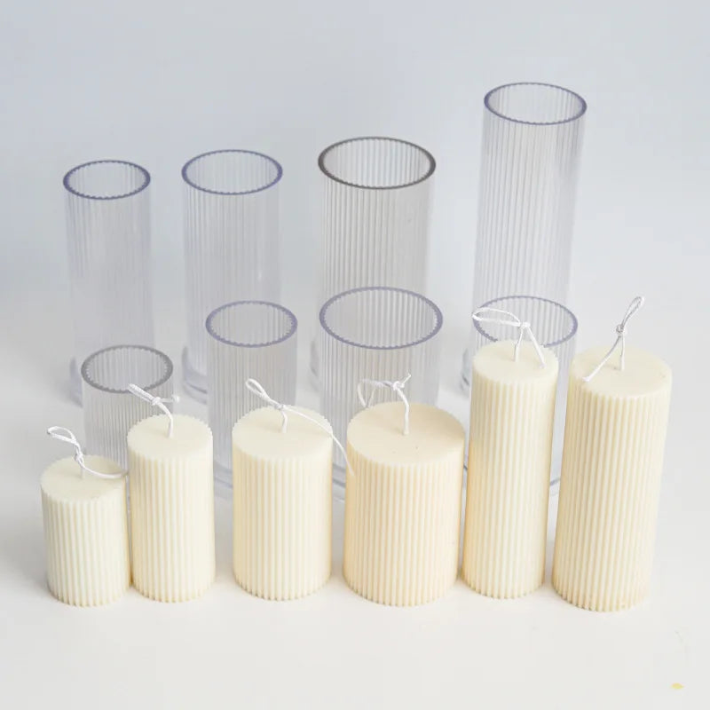DM336 Transparent Acrylic Vertical Stripe Pillar Mould Scented Candle Making Mold for Home Party Bar Decoration