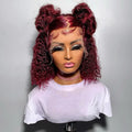 Glueless Virgin Human Hair Deep Curly Purple Color Wig Transparent HD Lace Front Wigs With Pre Plucked Hairline