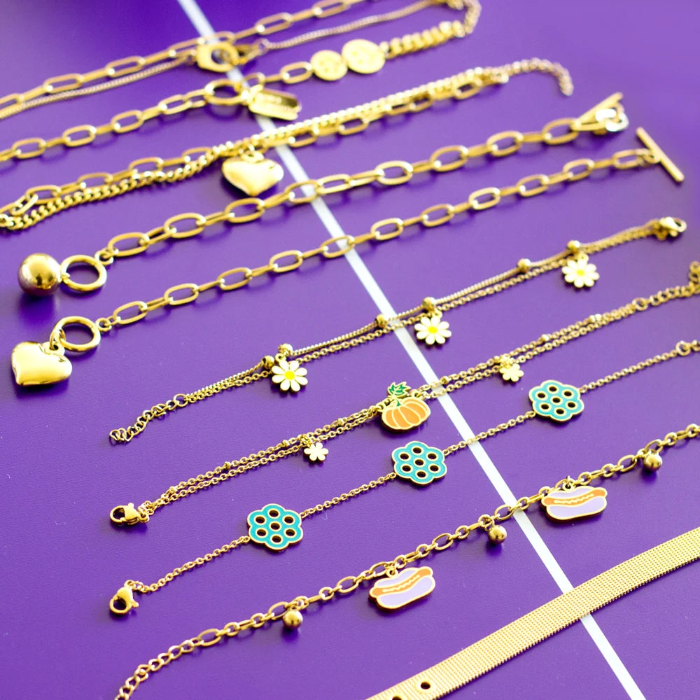 Dainty Customizable Wholesale Enamel Name 18K Gold Plated Stainless Steel Kids Fashion Waterproof Jewelry Bracelet for Women