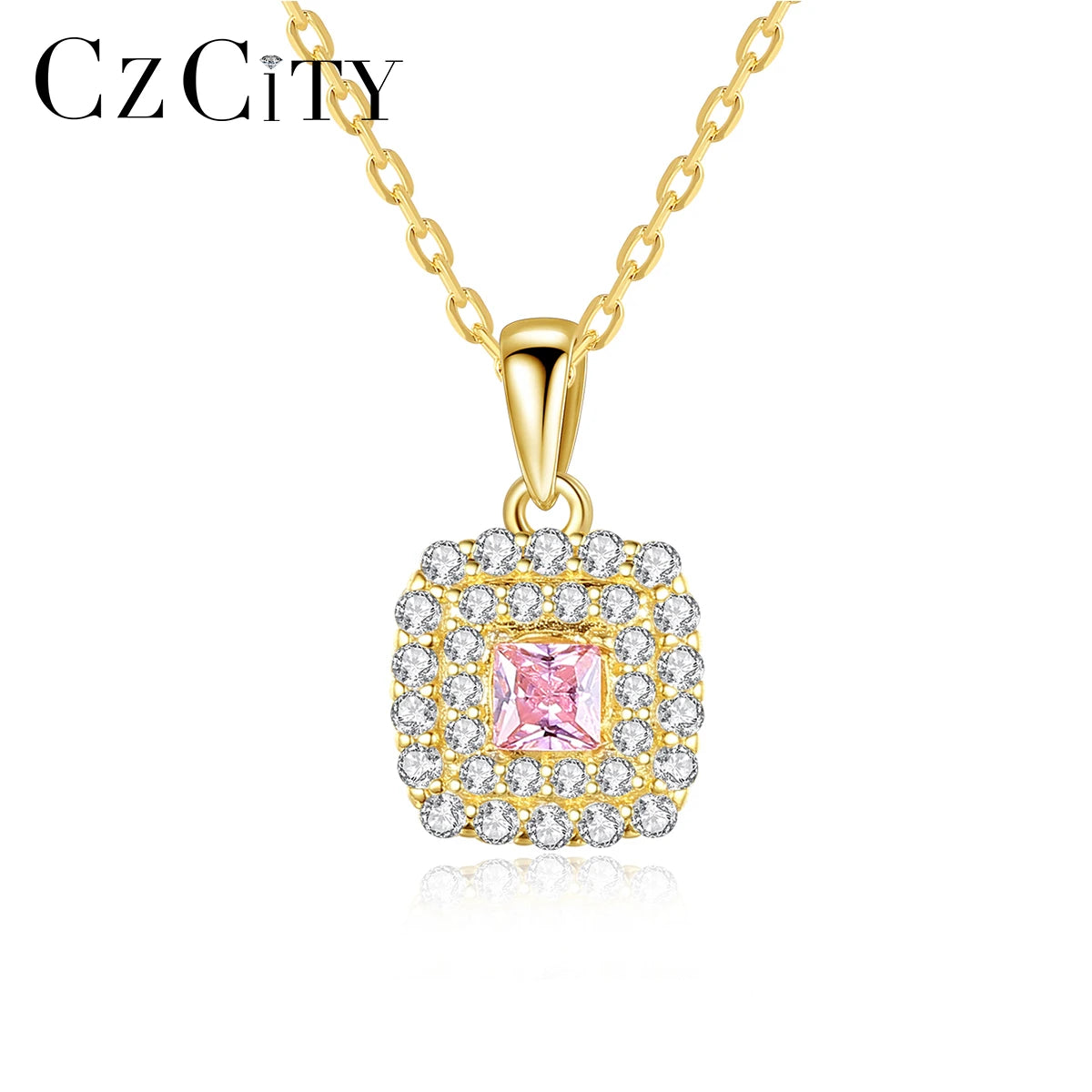CZCITY Gold Plated Pendants Necklaces Pendant Jewelry Chain Fine Ladies Tops 925 Sterling Silver Necklace