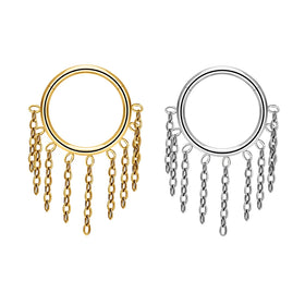 Wholesale G23 ASTM F136 Titanium 16G Hinged Segment Clicker Septum Nose Ring with Tassel Chain Cartilage Earring Helix Piercing
