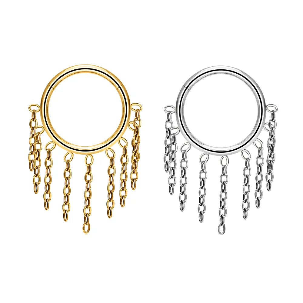 Wholesale G23 ASTM F136 Titanium 16G Hinged Segment Clicker Septum Nose Ring with Tassel Chain Cartilage Earring Helix Piercing
