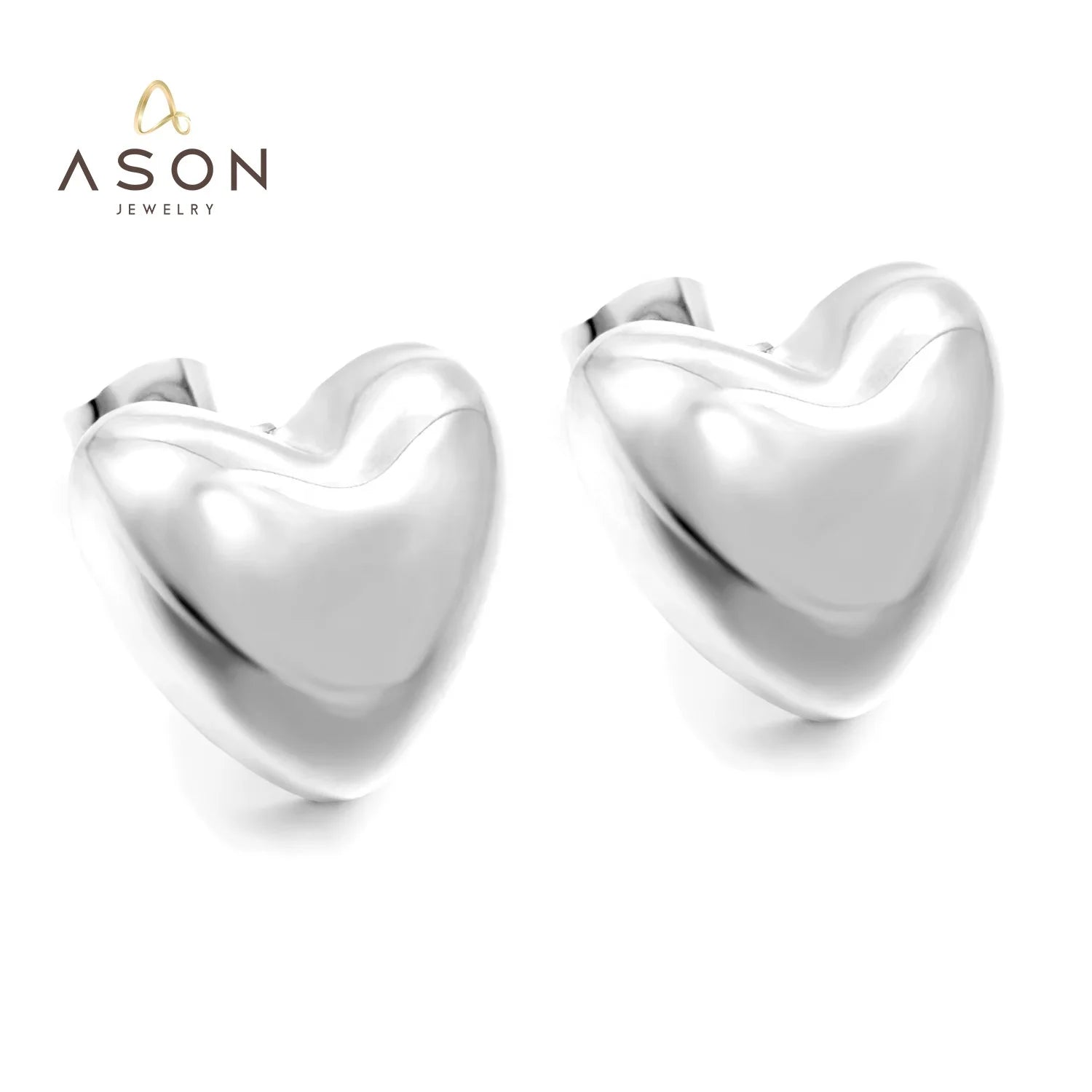 Ason New Arrival  Personality  Love Gift Simple Women PVD18k Steel Plated Ear Studs Girls Minimalist Heart Stud Earrings