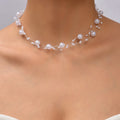 RLO-07 Wholesale Adjustable Handmade Short Necklace Women Simple Sweet Neck Jewelry Fashion White Pearl Fish Wire Choker