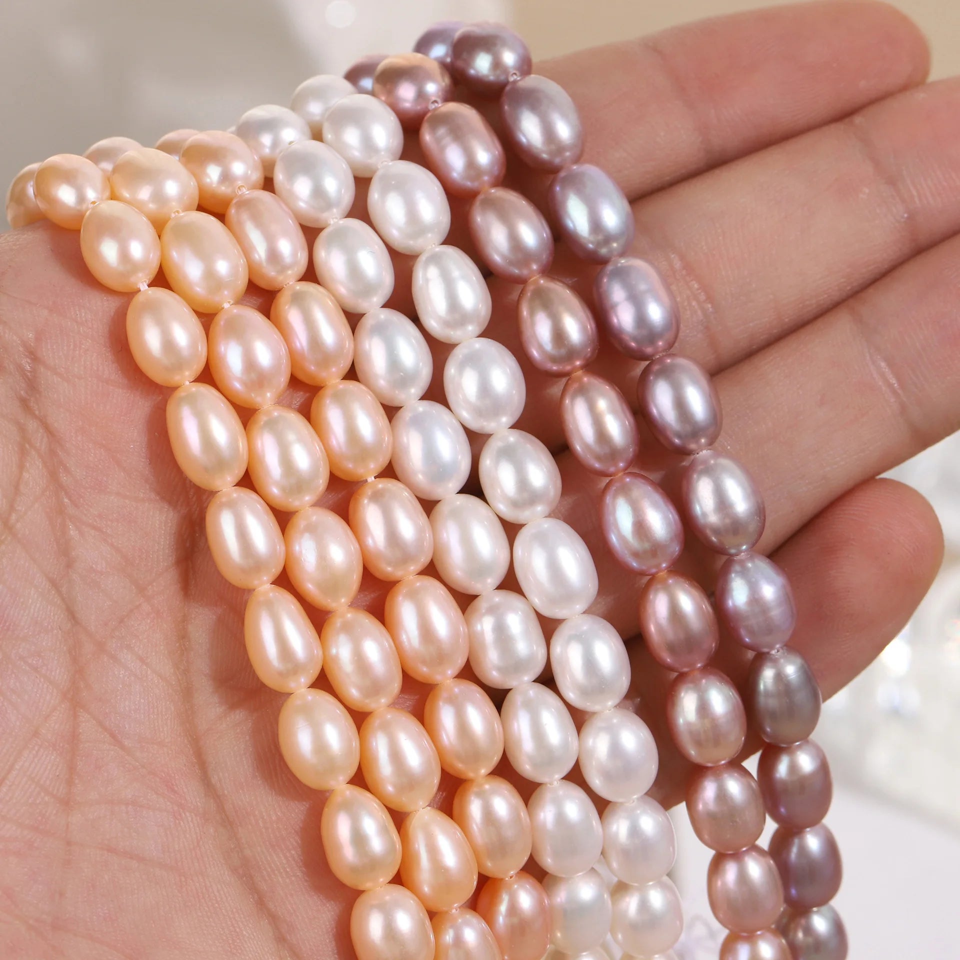 7-8mm High Quality White pink Purple Rice Pearl Bead Loose Strand Fresh Water Pearl  Jewelry Making Necklace Bracelet Earrings