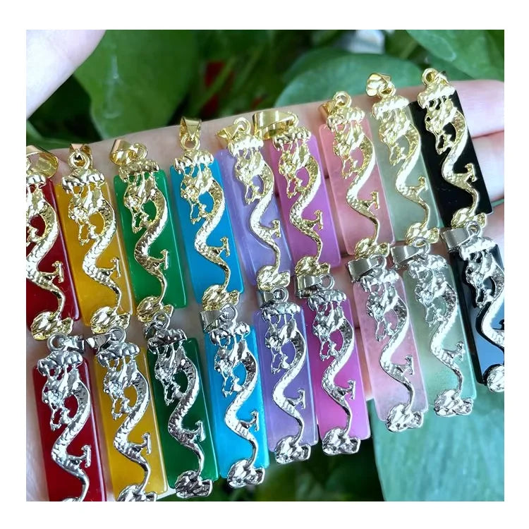 Best Selling 2022 Jialin Natural Stone Jade Agate Gemstone Colorful rainbow Charm Jade Dragon Pendant Necklace
