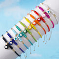 Go2boho Colorful Crystal Beaded Bracelet with Evil Eye Charm Gold Plated Adjustable Cord Bracelet for Women Fashion Boho Jewelry