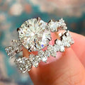 White Gold Plated Full Cubic Zirconia Wedding Rings Set Big Round Zircon Engagement Rings for Bride Jewelry