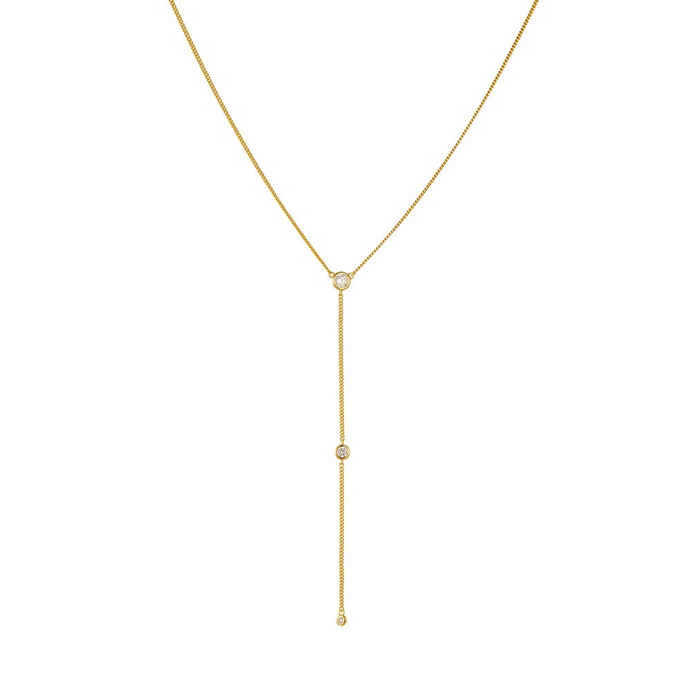 Wholesale Jewelry 925 Sterling Silver Gold Plated Cz Zircon Dainty Cubic Zirconia Pendant Necklaces Y Bezel Lariat Necklace
