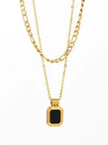 European and American Personality Minimalist Retro Fashion High-End Black Square Enamel Gold Double Layered Chain Necklace