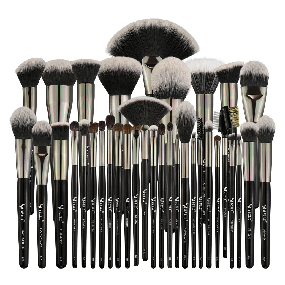 BEILI 35pcs Wooden Handle Makeup Brush Set with Private logo Professional Makeup Brushes Natural Hair