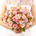 New Arrival Handmade Modern Silk Roses Flower Bouquet Wedding Decoration Artificial Flower 7 Colors Available