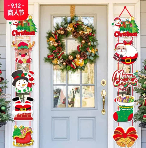 Hot Selling Christmas Santa Claus Snowman Door Curtain Decoration Festival Dress up Decorative Couplets Party Supplies