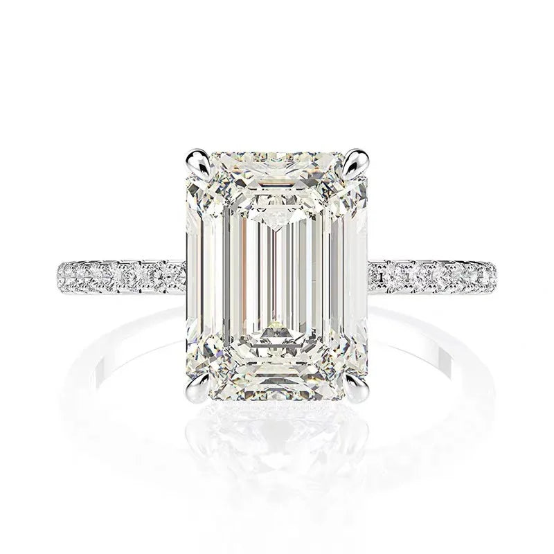 Bridal Jewelry White Gold Plated Geometric Rings Women Shining Micro Inlaid Cubic Zirconia CZ Square Engagement Ring