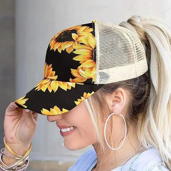 Custom logo Women Pony Hat High Messy Bun Caps Camouflage Trucker Adjustable Mesh Ponytail Baseball Cap