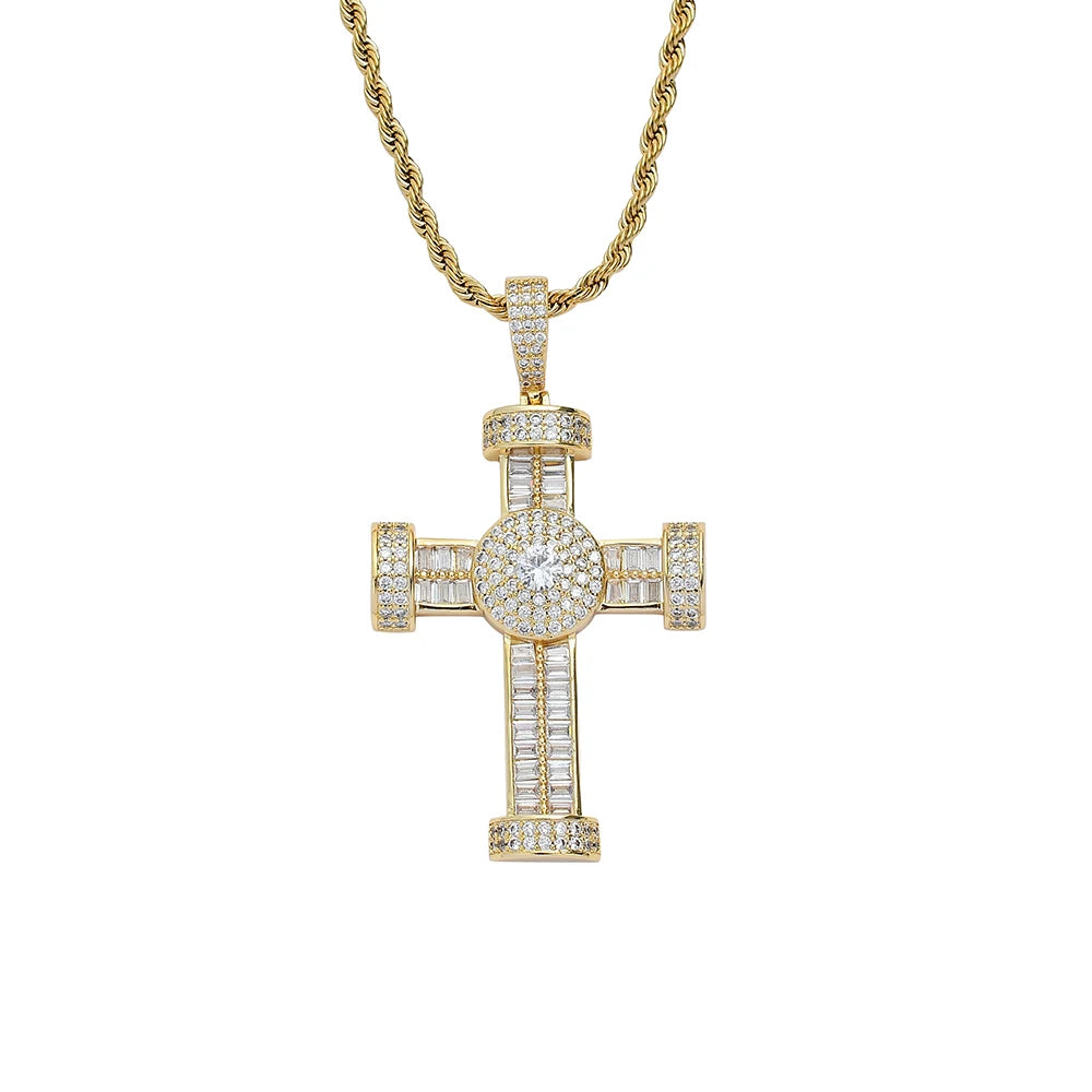 CN295 Hip Hop Cross Pendant Brass Micro Pave With AAA Zircon Stone Necklace Jewelry for Men Women