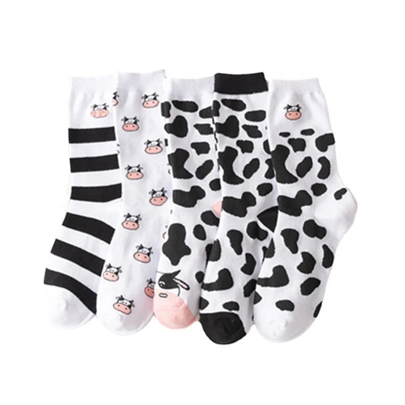 Wholesale Trendy Cute Cow Print Pattern Socks Women Novelty Funny Cotton Crew Socks