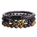 X058 Wholesale Mens Beaded Bracelet Stack Agate Tiger's Eye Stone Leather with Magnetic Clasp Bracelets Set Fashion Accessory