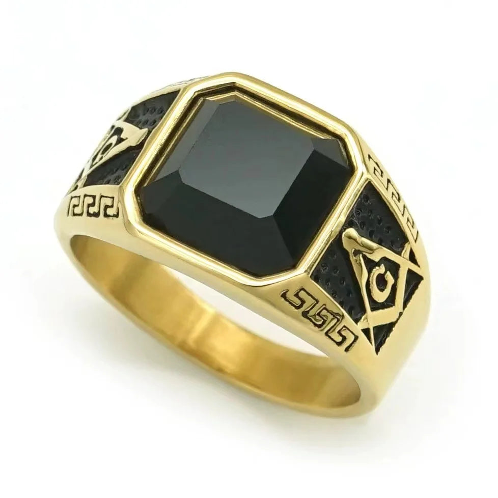 Hip Hop Stainless Steel Silver AG Zircon Rings for Men 18K Gold Plated Black Stone Ring Punk Urban Street Style Fashion New 2023