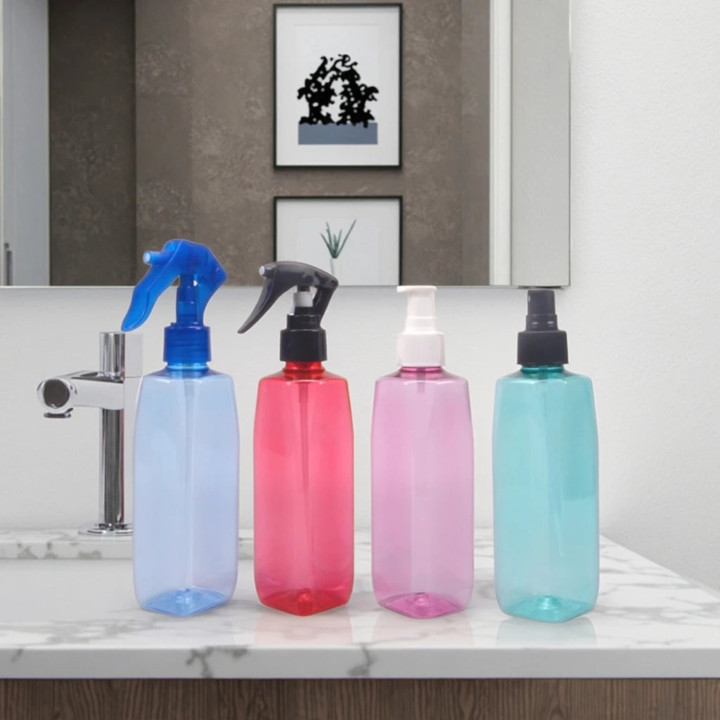Wholesale Transparent PET 250ml Plastic Cleaning Bottles With Round Spray Bottle With Black Plastic Screw Cap