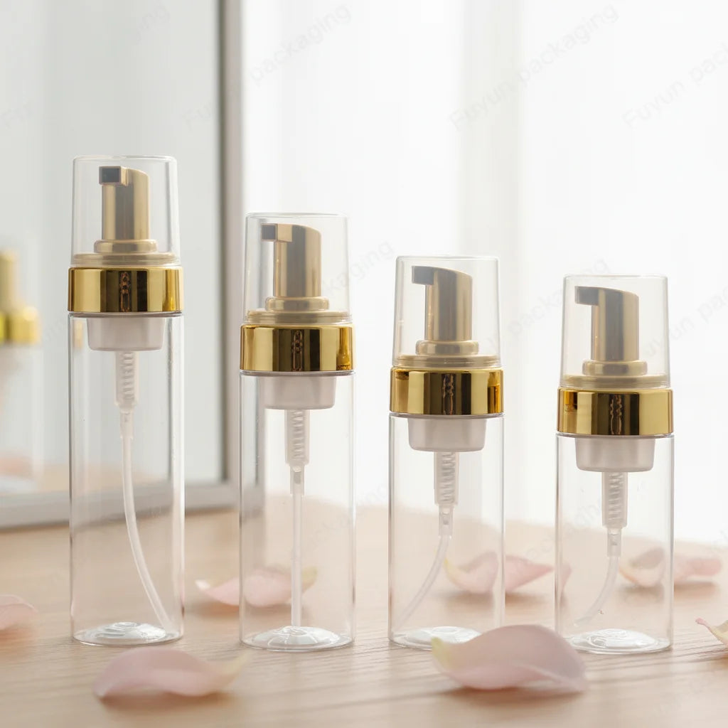 Fuyun Transparent Round PET Foamer Pump Bottle 100/120/150/200ml Empty Face Wash Cleanser Foam Pump Sprayer for Shampoo Blush