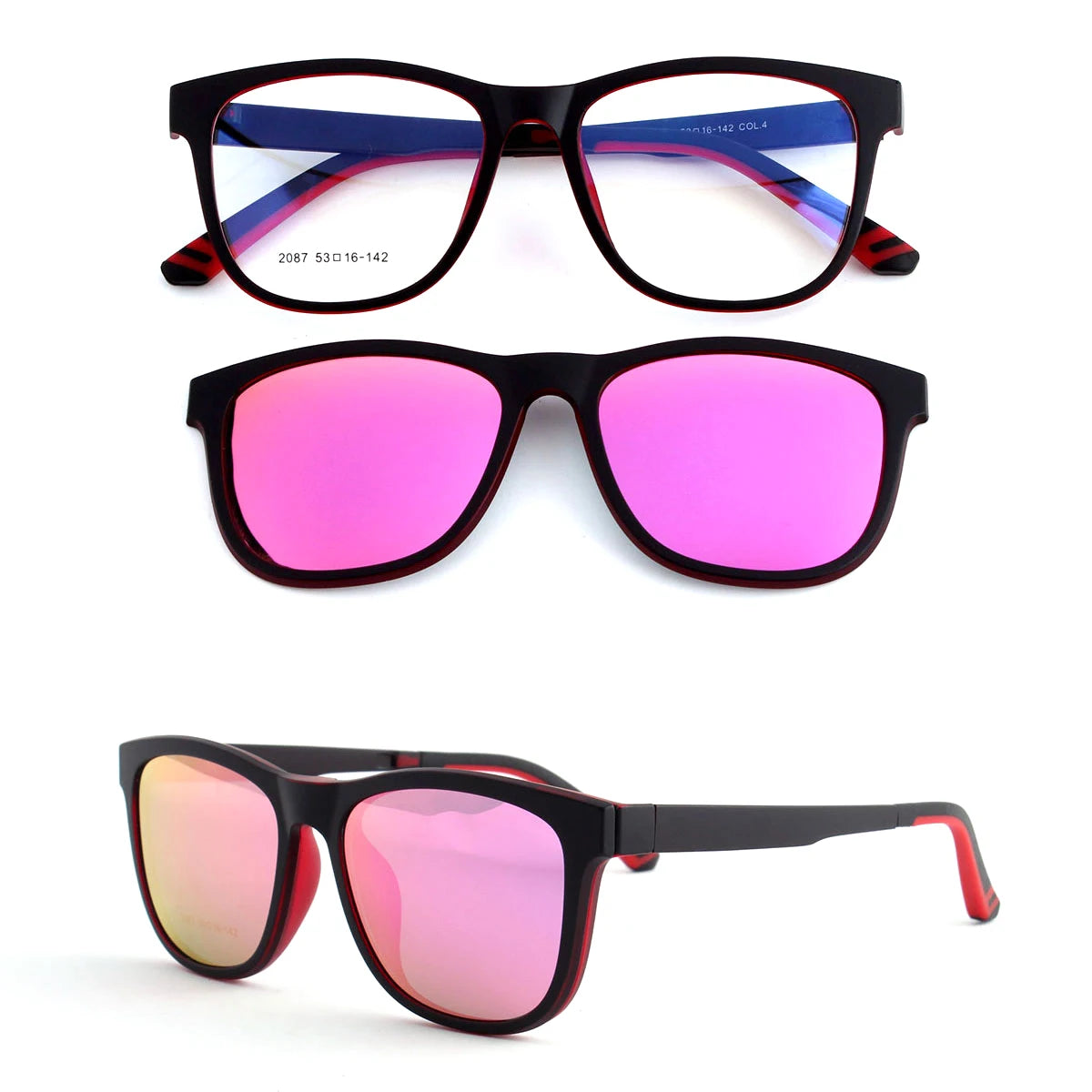 Optical Glasses Frames TAC Polarized Eyeglasses Magnetic Clip on Sunglasses Red Pink TR90 Unisex