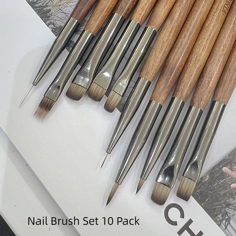 High-quality Nail Brush Set Wooden Pole Nail Brush Round Head Pen Pull Pen