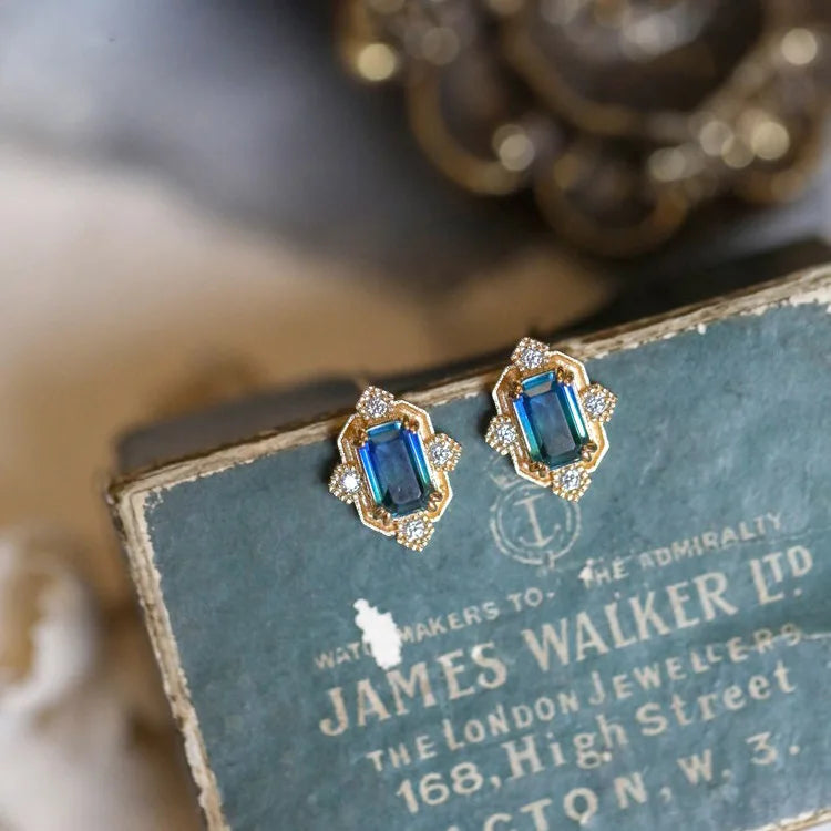 New Design Vintage 925 Sterling Silver Gemstone Stud Earrings Female Classic Diamond Stud Earrings for Women