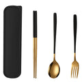Portable Travel Cutlery Set with Case Black Gold Stainless Steel Spoon Fork Chopsticks Set Reusable Lunch Utensils for School