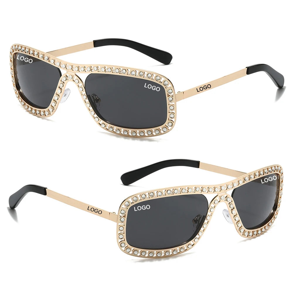 DL Fashion Diamond Sunglasses Metal Frame Custom Oval Rhinestone Bling UV400 Sunglasses for Women 2025