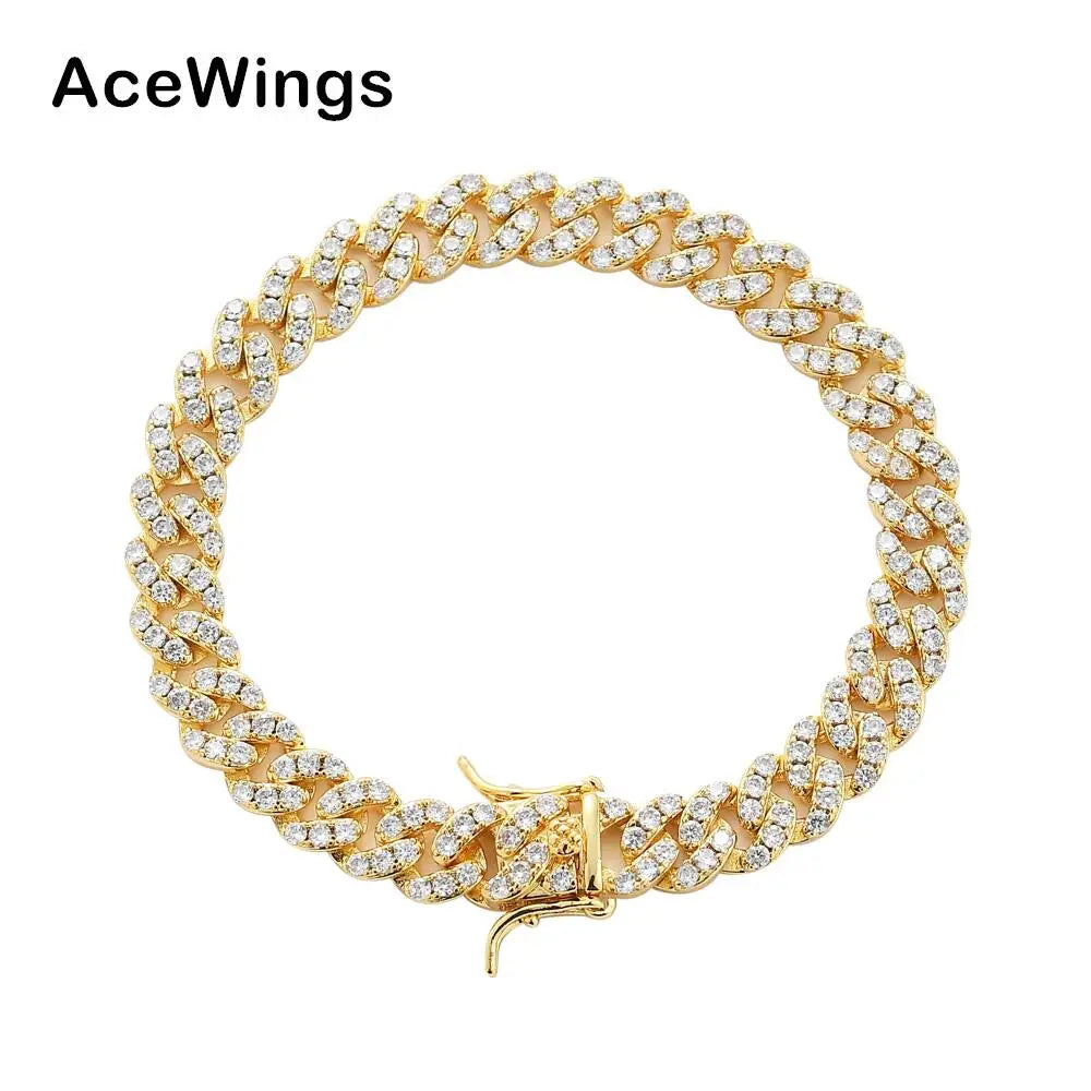 BB003 8mm 7inch 8inch Brass  Iced Out Zircon Cuban Link Bracelet Bling  Jewelry CZ Bracelet Hip Hop