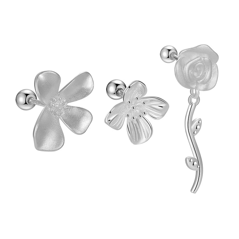 Flower Earrings Set 925 Sterling Silver Rose Gardenia Drop Screw Back Stud for Women Mother's Day Fine Jewelry Wholesale