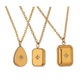JINYOU 2231 Fashion Waterproof PVD 18k Gold Plated Stainless Steel Square North Star Pendant Charm Necklace Jewelry Women