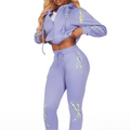 Purple Women's Zip-Up Hoodie Jogging Set Embroidered Polyester XL Size Hooded Collar With Pocket Decoration Pattern Two Pieces