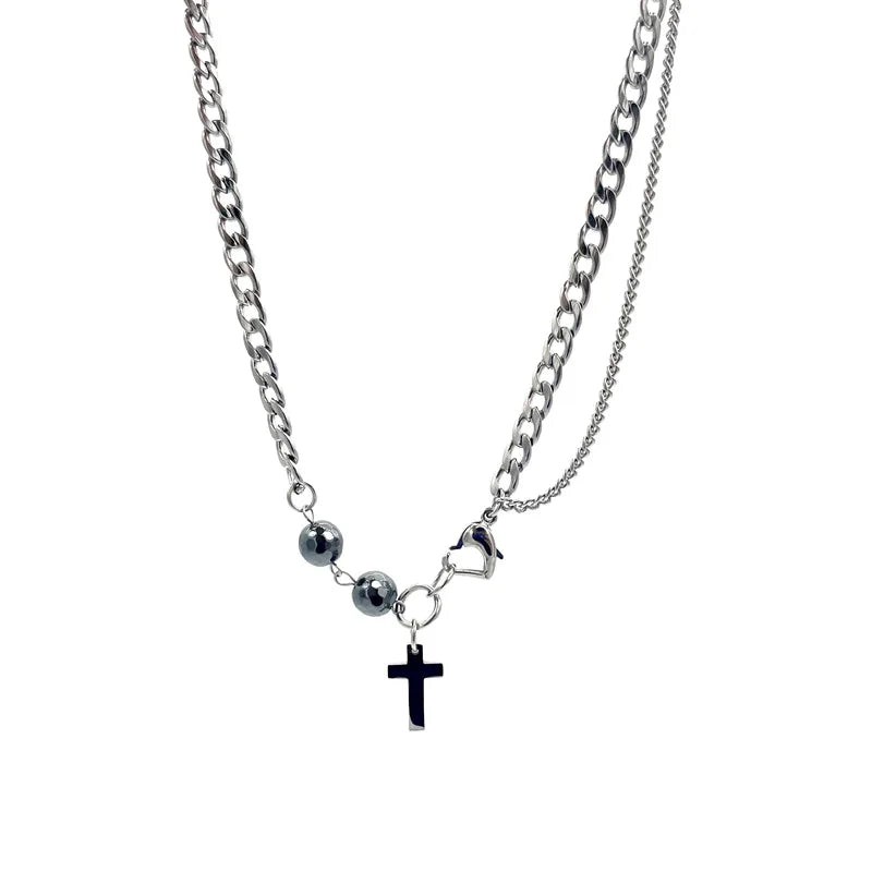 Faced Hematite Natural Stone NK Stainless Steel Chain Necklace STN033