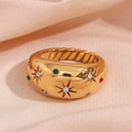 Maiou Waterproof Stainless Steel 18K Gold Plated Star Zircon Chunky Ring for Women Fashion Jewelry