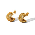 Wholesale Hypoallergenic 18K Gold Plated Stainless Steel Mesh CC Stud Earring Tarnish Free Chunky Hoop Earring YF2218
