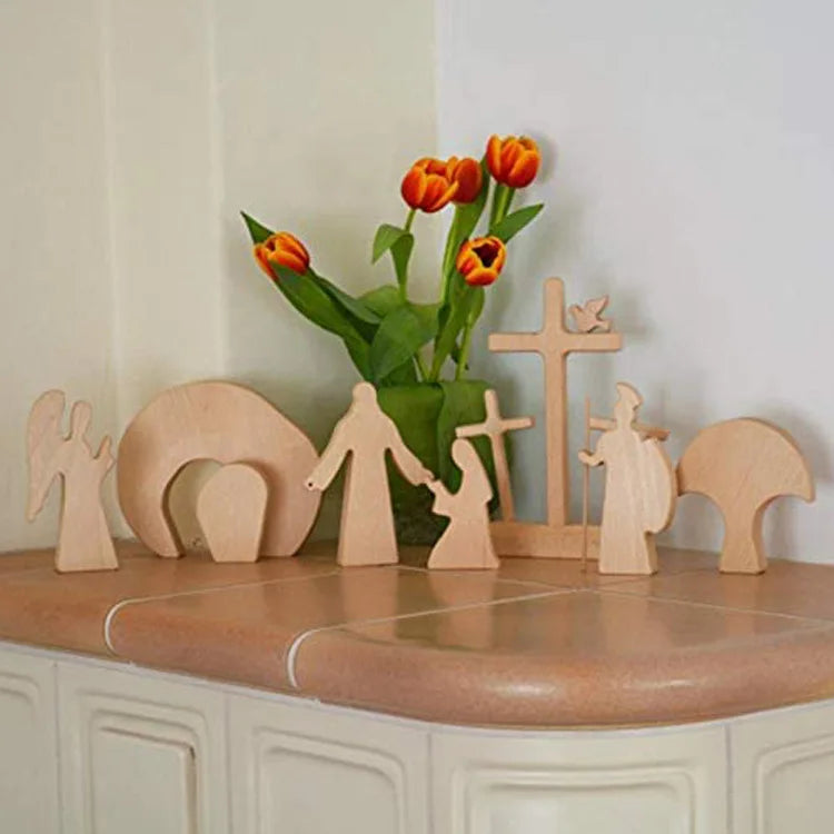 Customized Breech Wood Easter Nativity Scene Set Handcrafted Jesus Cross Decor for Home Office Art Deco Hanging Religious Decor