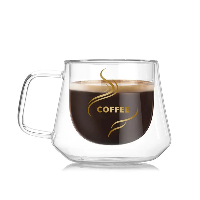 Customizable Logo 200ml Borosilicate Double Wall High Quality Home Bar Glass Coffee Tea Mug Handle for School Back School Gifts