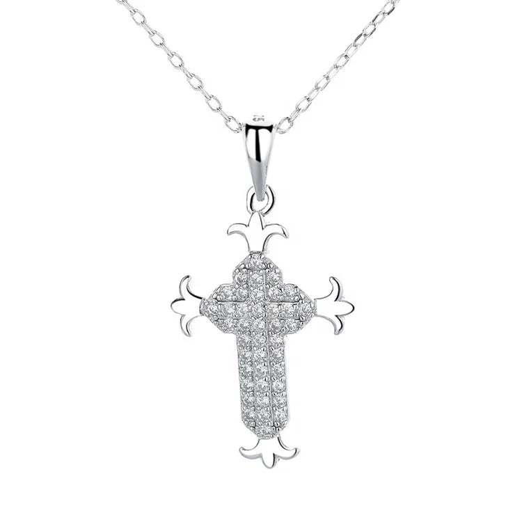 Fashion 925 Sterling Silver Pineapple Shaped Cross Pendant Necklace