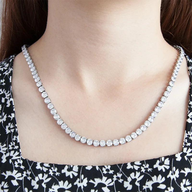 Glossy Ice Out 5mm Big 3A+ Zircon Tennis Chain Necklace Waterproof Colorful Real 18K Gold PVD Plating Stainless Steel Necklaces