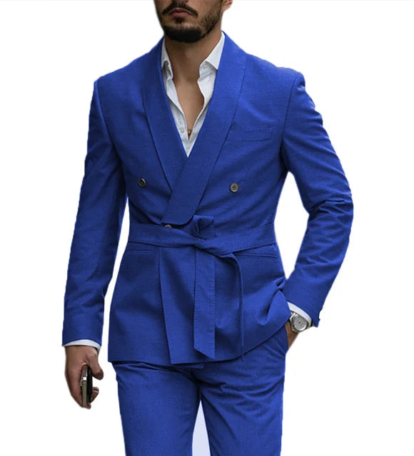 New Arrival Tuxedo Suits Men Suits With Belt Shawl Lapel Wedding Prom Terno Masculino Slim Fit Groom Blazer 2 Pcs Jacket+Pant